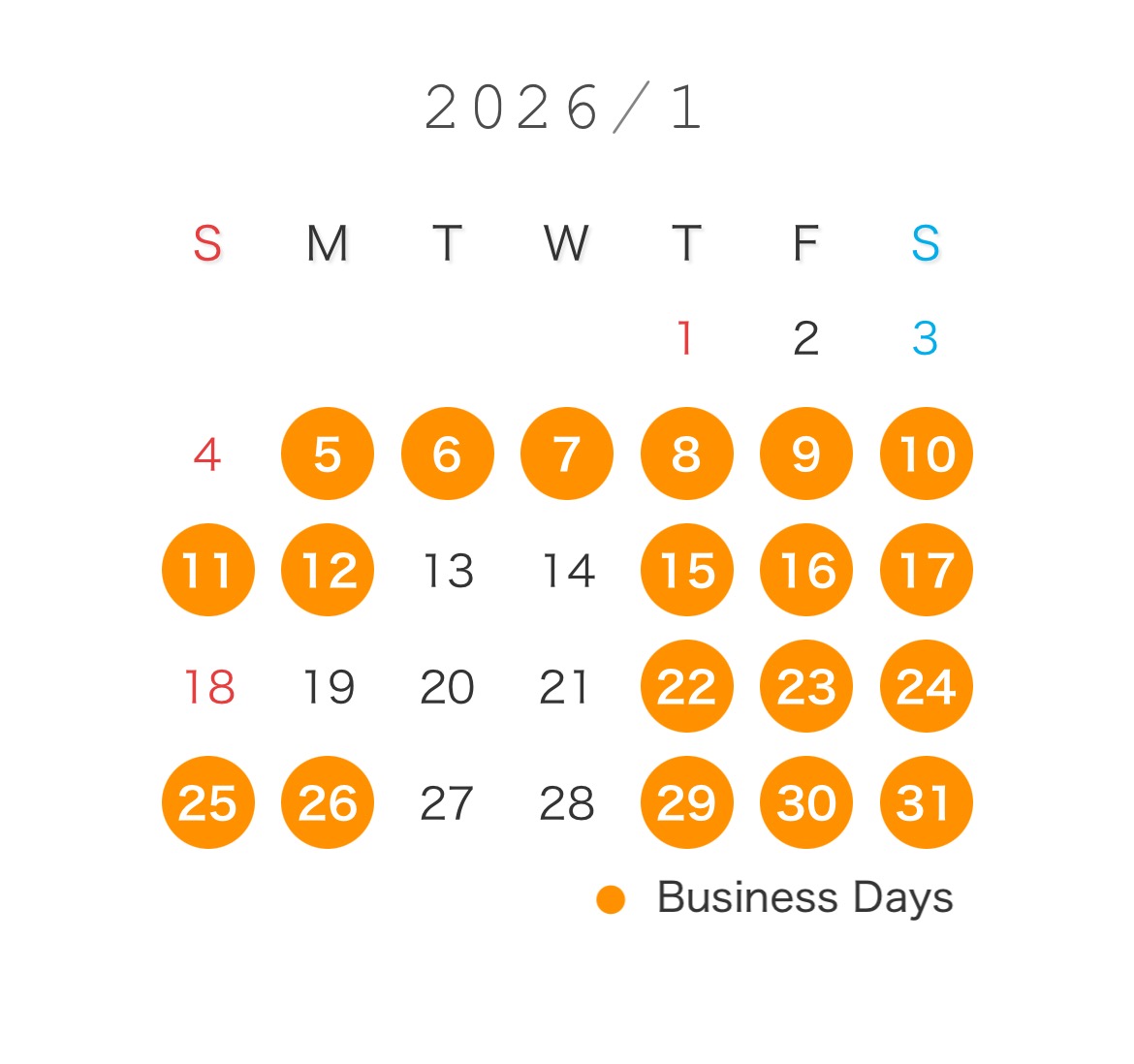 今月の営業カレンダー